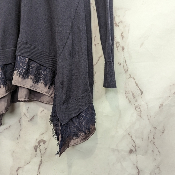 Logo by Lori Goldstein Cardigan Size Small V Neck Blue Chiffon Lace Trim Tunic - Picture 4 of 11